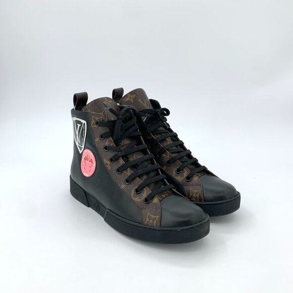 Louis Vuitton High-Top Monogram Sneakers With Side Zipper & Lace-Up Closure Blac - Picture 1 of 8